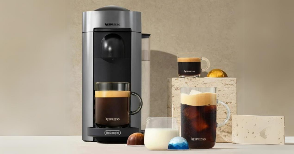 5Nespresso VertuoPlus Coffee and Espresso Machine by De'Longhi, 5 Fluid Ounces, Grey
Overview
