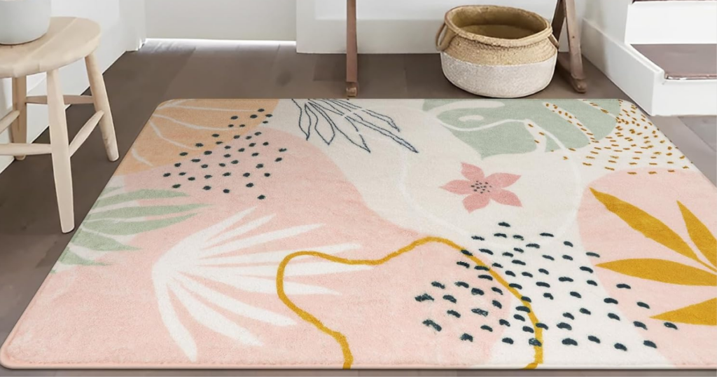 Lahome Pink Rug for Living Room - Abstract Botanical Print